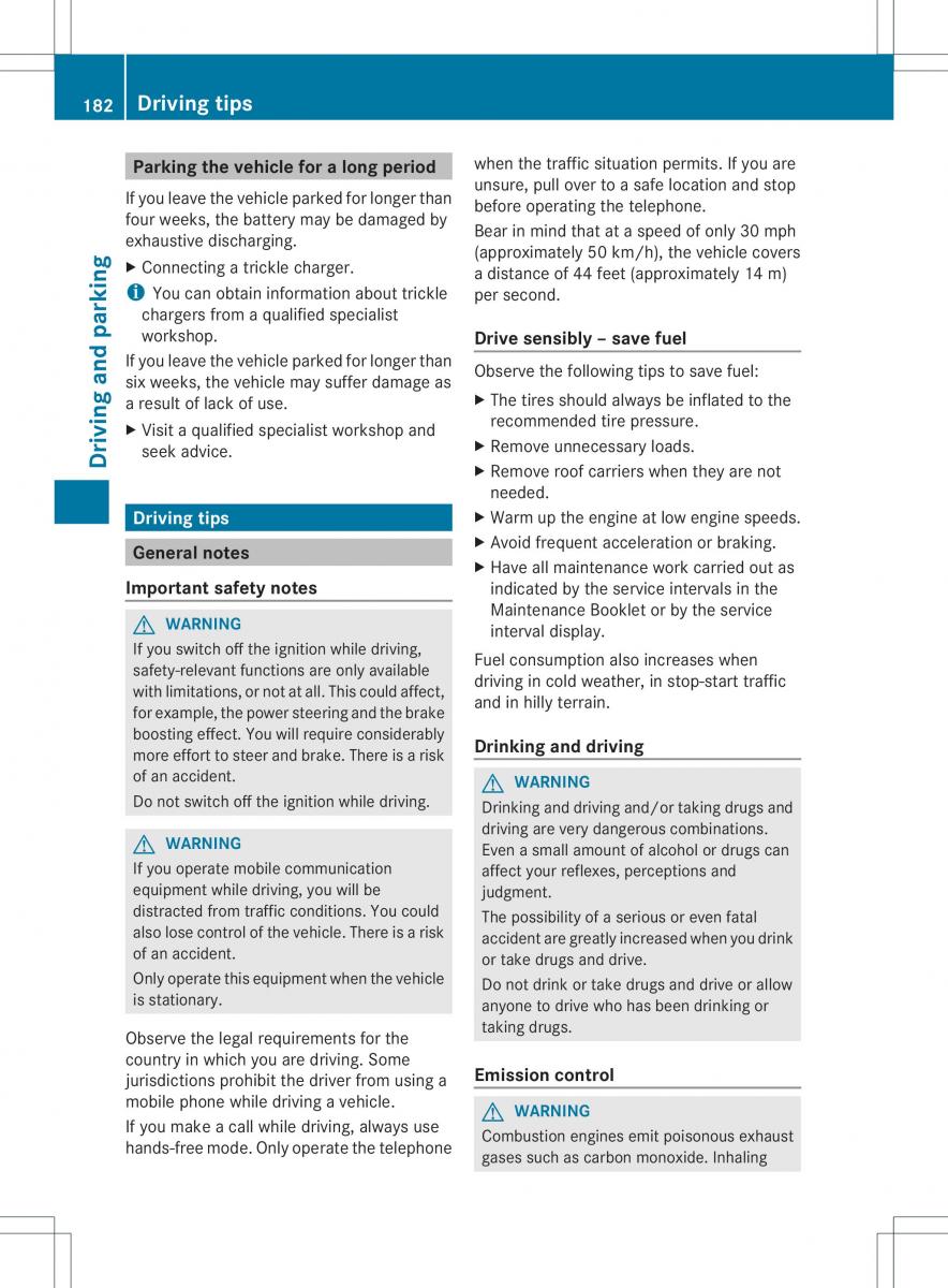 Mercedes Benz ML Class W166 owners manual / page 184