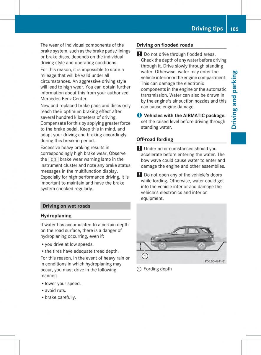 Mercedes Benz ML Class W166 owners manual / page 187