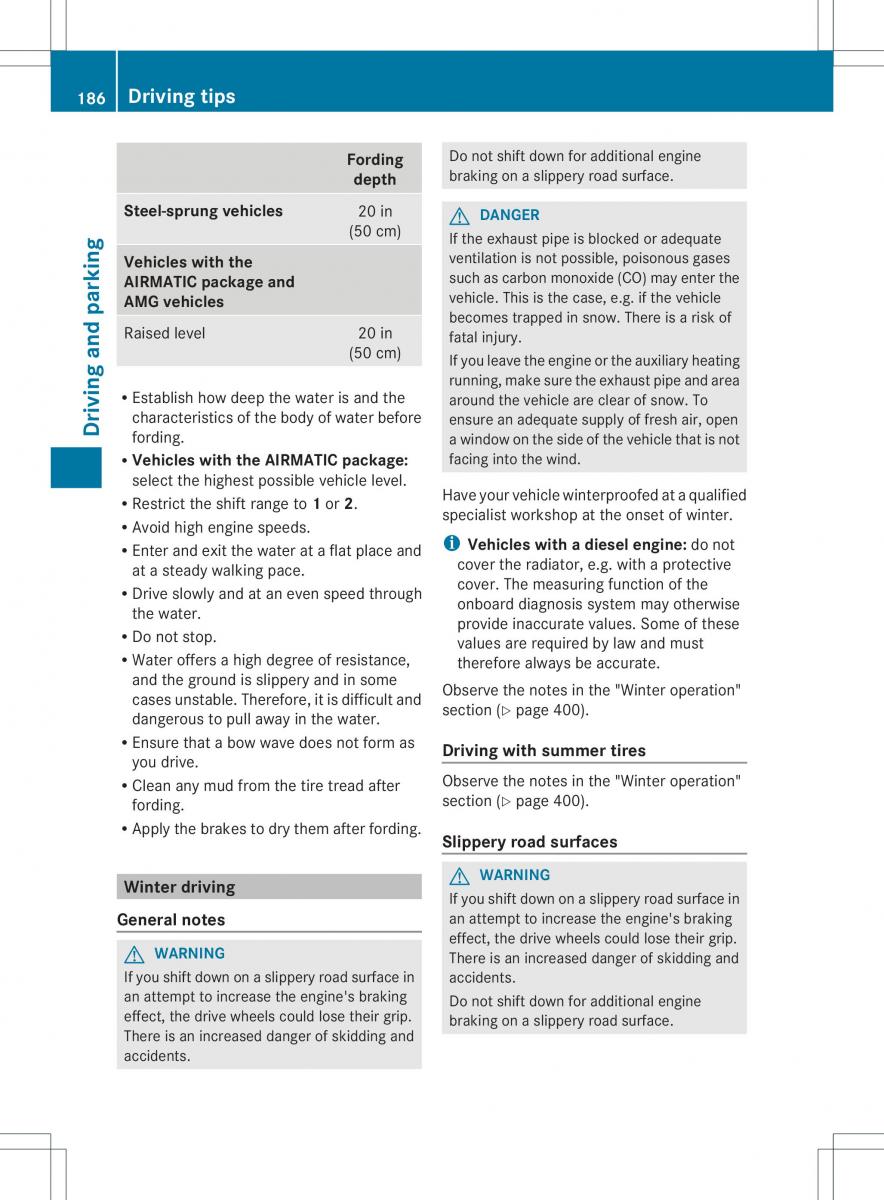 Mercedes Benz ML Class W166 owners manual / page 188