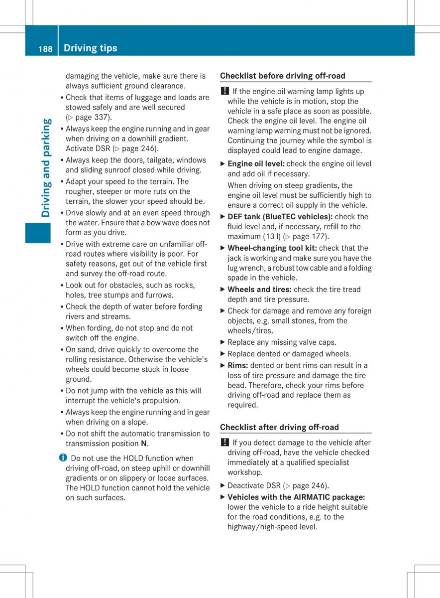 Mercedes Benz ML Class W166 owners manual / page 190