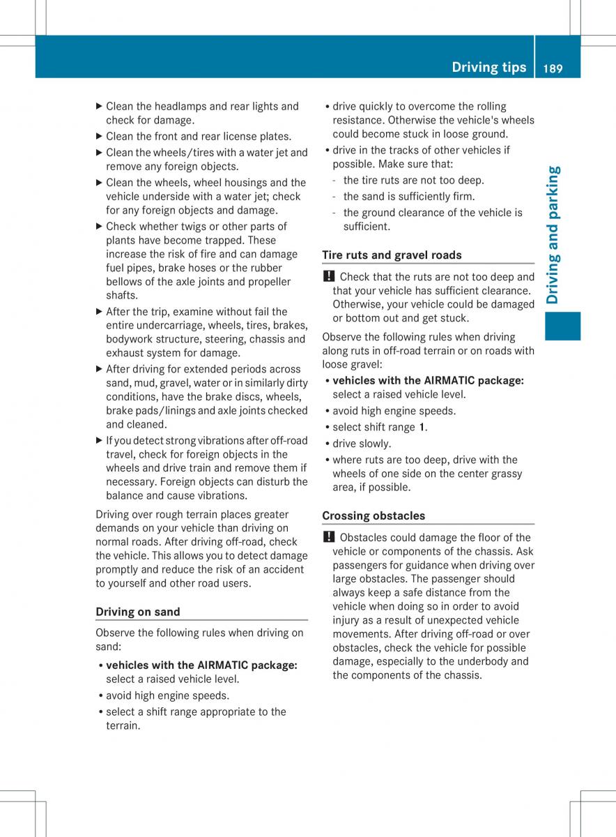 Mercedes Benz ML Class W166 owners manual / page 191