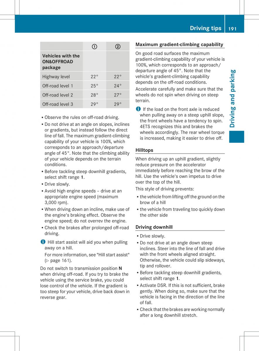 Mercedes Benz ML Class W166 owners manual / page 193