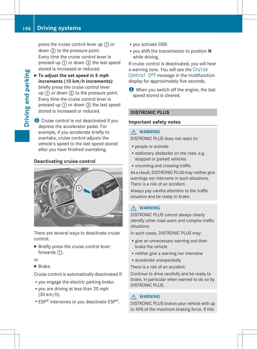 Mercedes Benz ML Class W166 owners manual / page 196