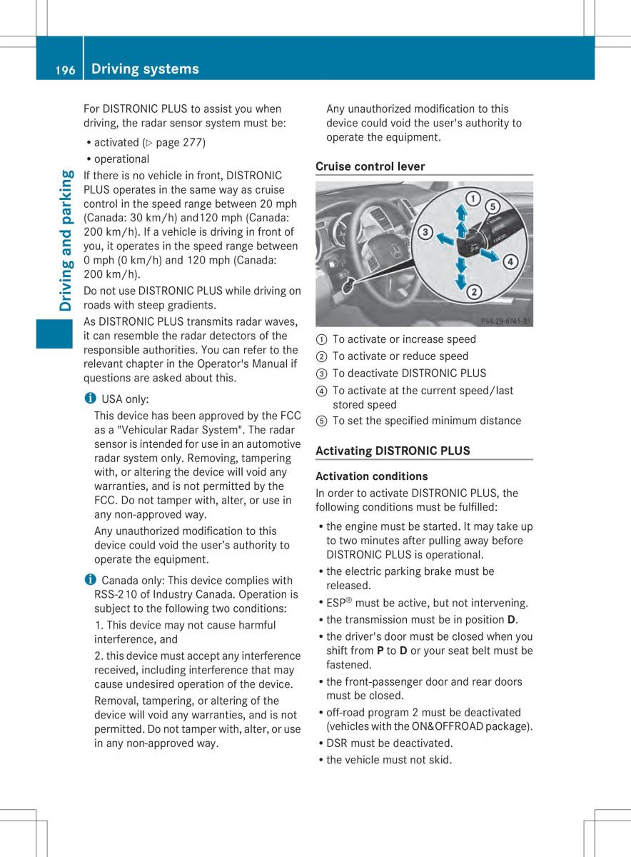 Mercedes Benz ML Class W166 owners manual / page 198