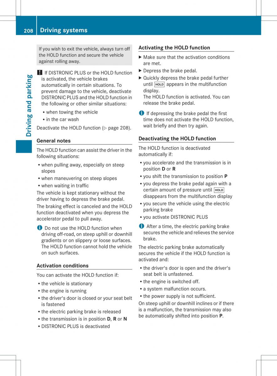 Mercedes Benz ML Class W166 owners manual / page 210