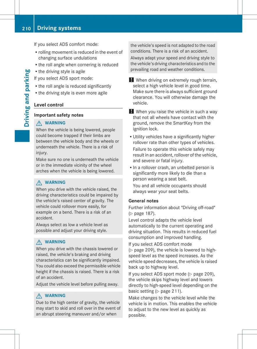 Mercedes Benz ML Class W166 owners manual / page 212