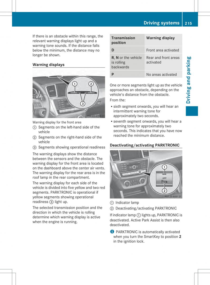 Mercedes Benz ML Class W166 owners manual / page 217