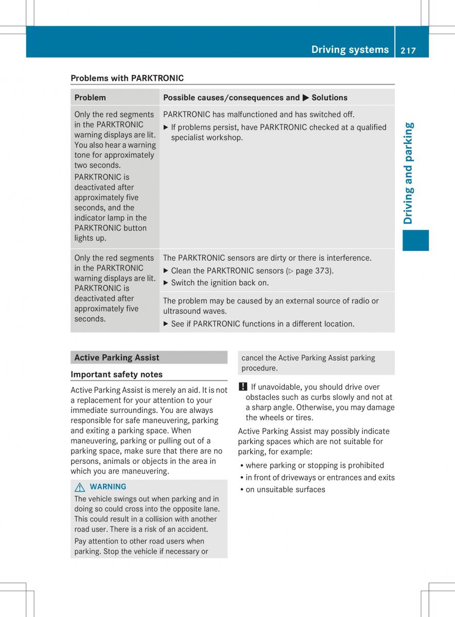 Mercedes Benz ML Class W166 owners manual / page 219