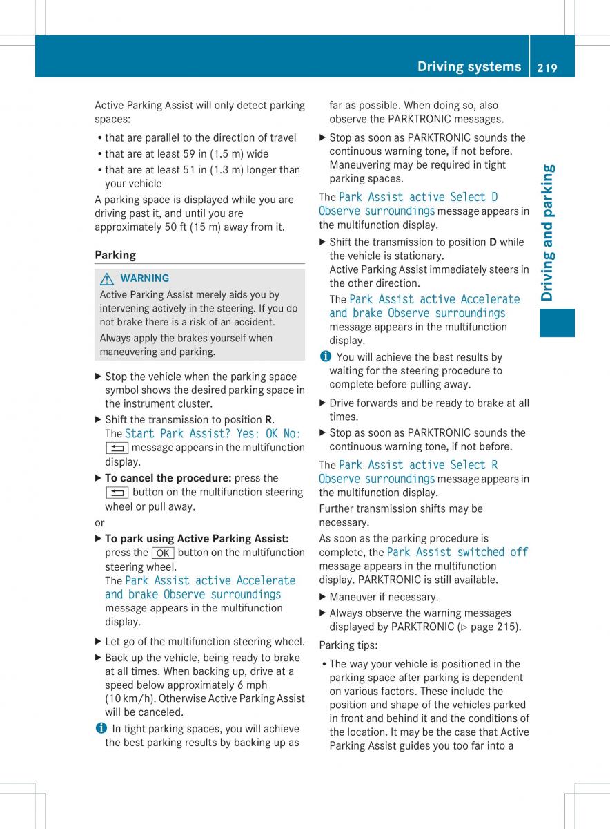 Mercedes Benz ML Class W166 owners manual / page 221