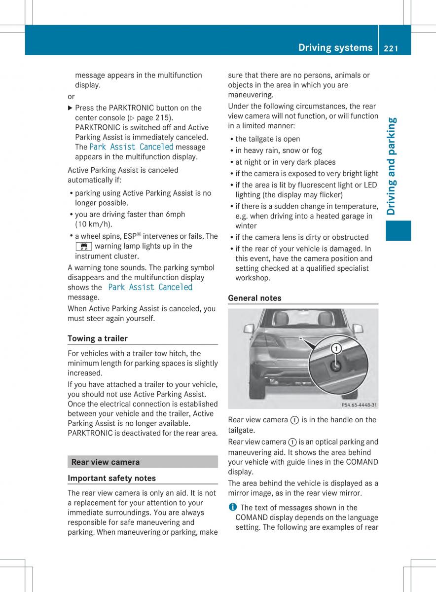 Mercedes Benz ML Class W166 owners manual / page 223