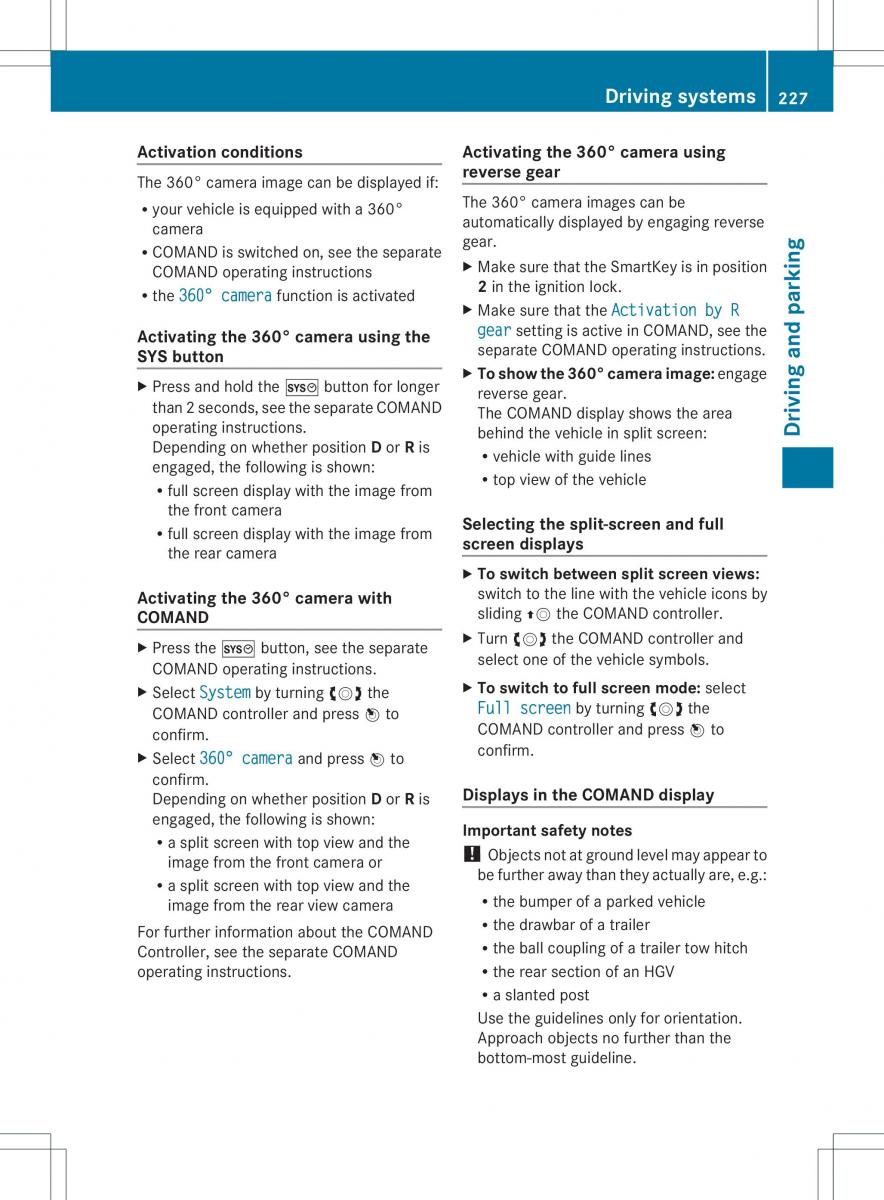 Mercedes Benz ML Class W166 owners manual / page 229