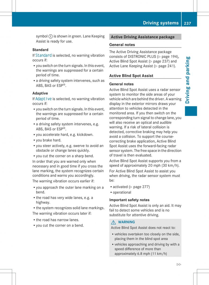 Mercedes Benz ML Class W166 owners manual / page 239