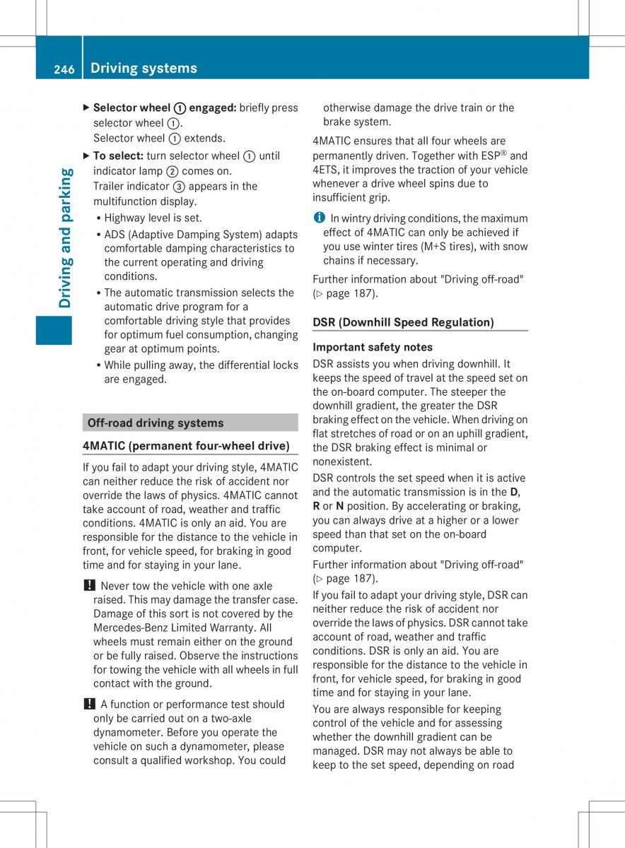 Mercedes Benz ML Class W166 owners manual / page 248