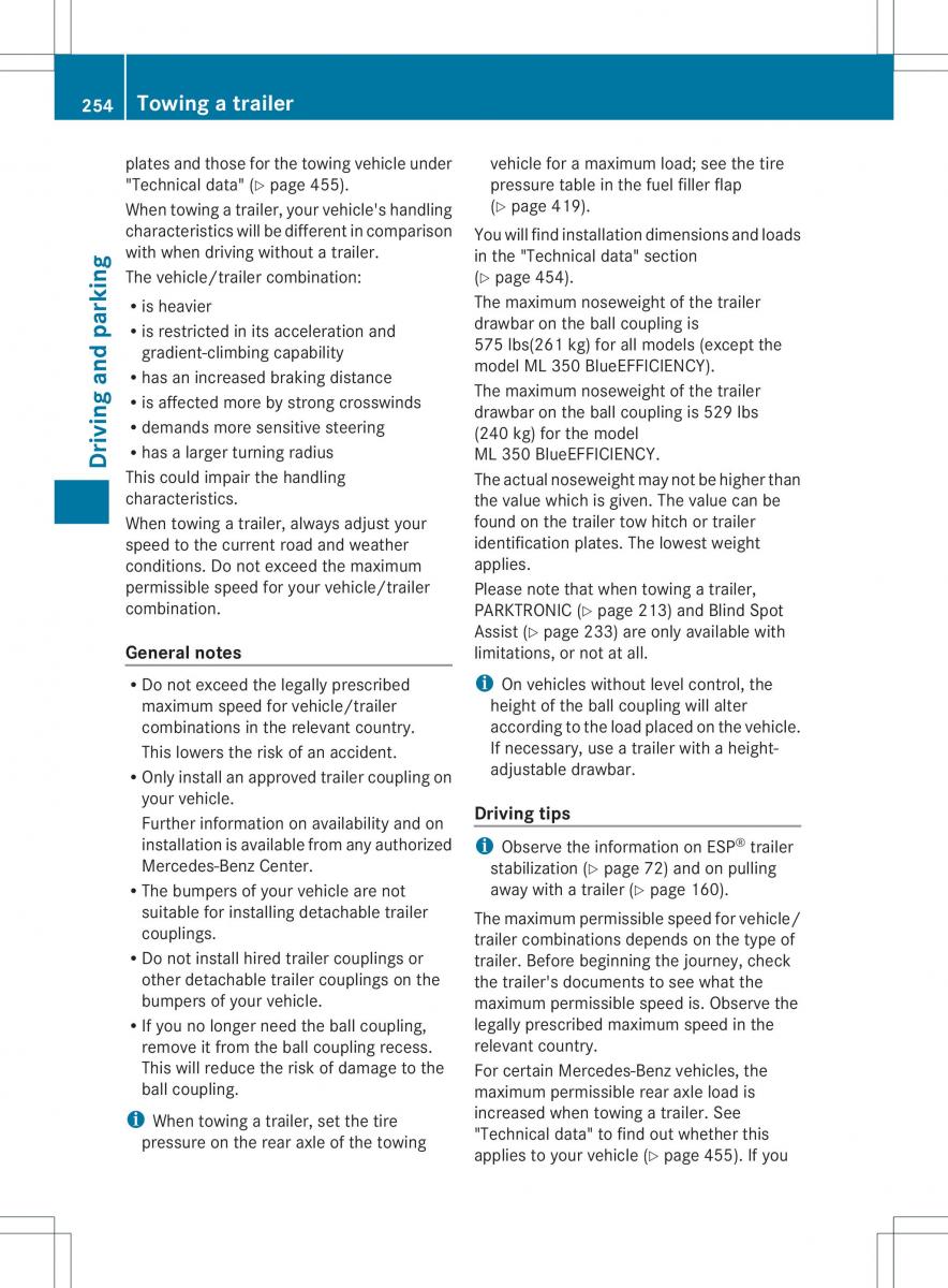 Mercedes Benz ML Class W166 owners manual / page 256