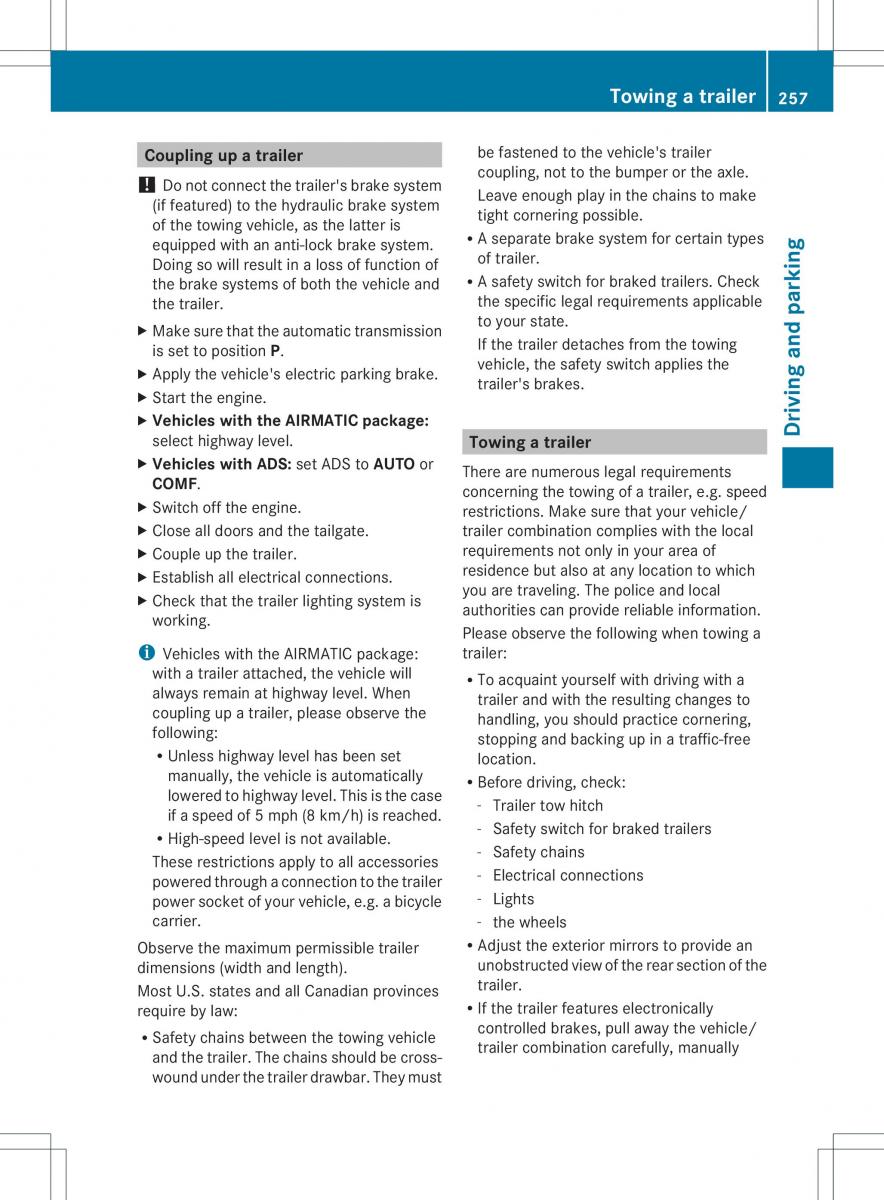 Mercedes Benz ML Class W166 owners manual / page 259