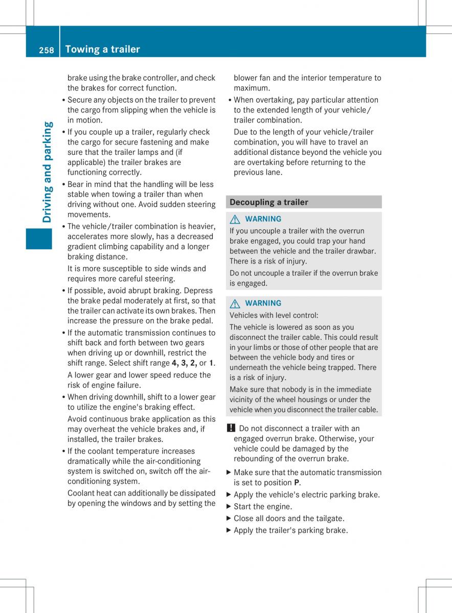 Mercedes Benz ML Class W166 owners manual / page 260