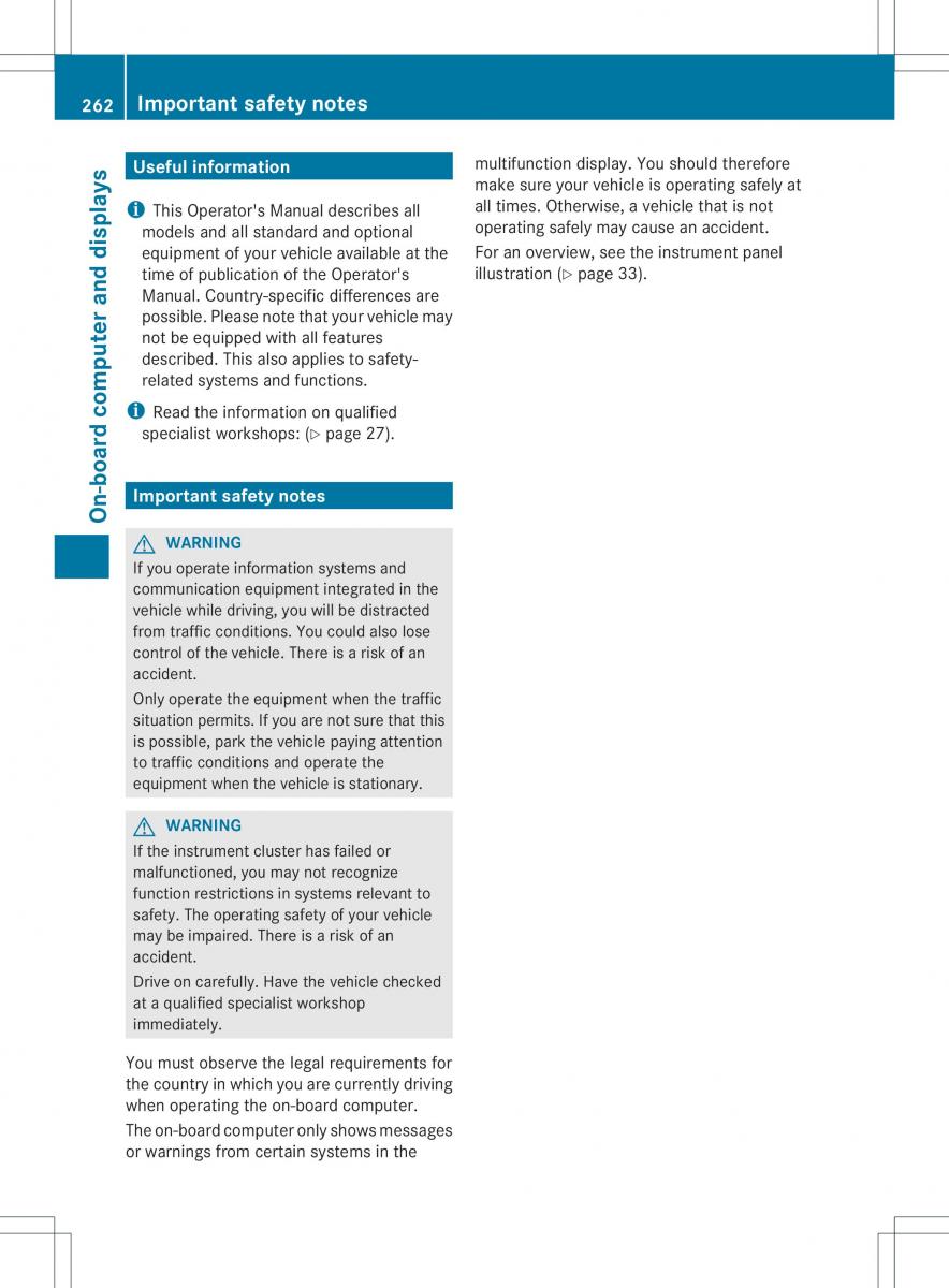 Mercedes Benz ML Class W166 owners manual / page 264