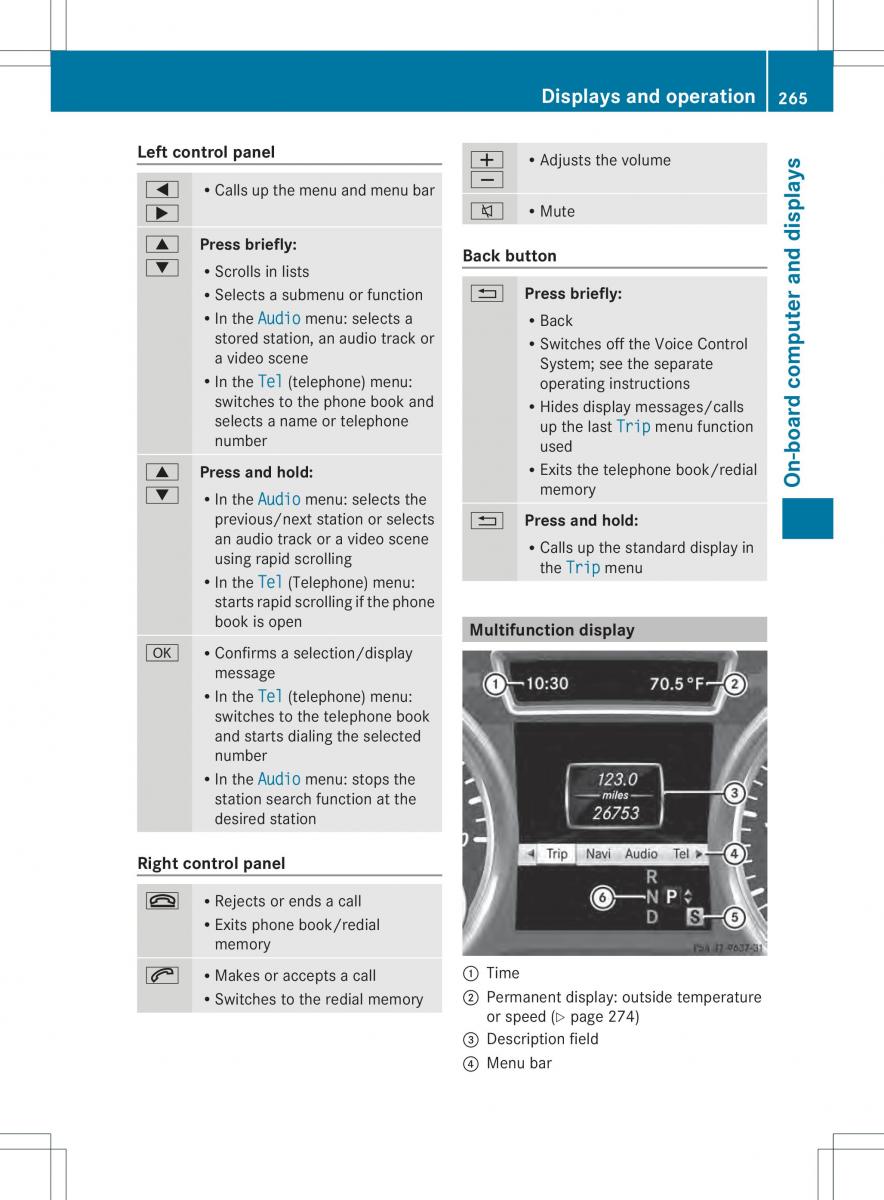 Mercedes Benz ML Class W166 owners manual / page 267