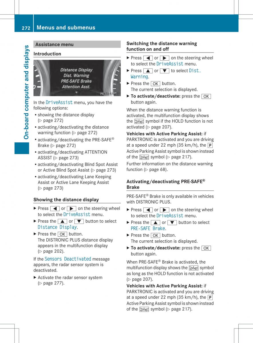 Mercedes Benz ML Class W166 owners manual / page 274