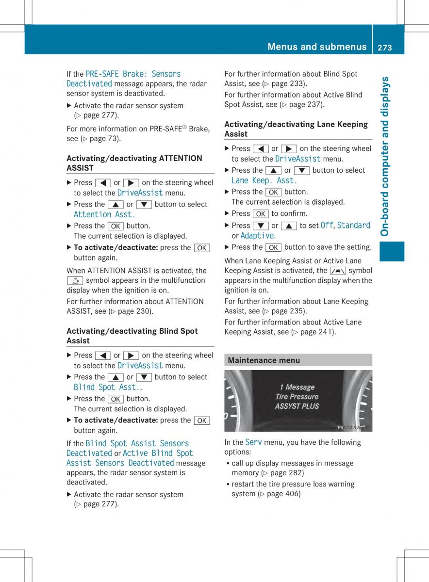 Mercedes Benz ML Class W166 owners manual / page 275