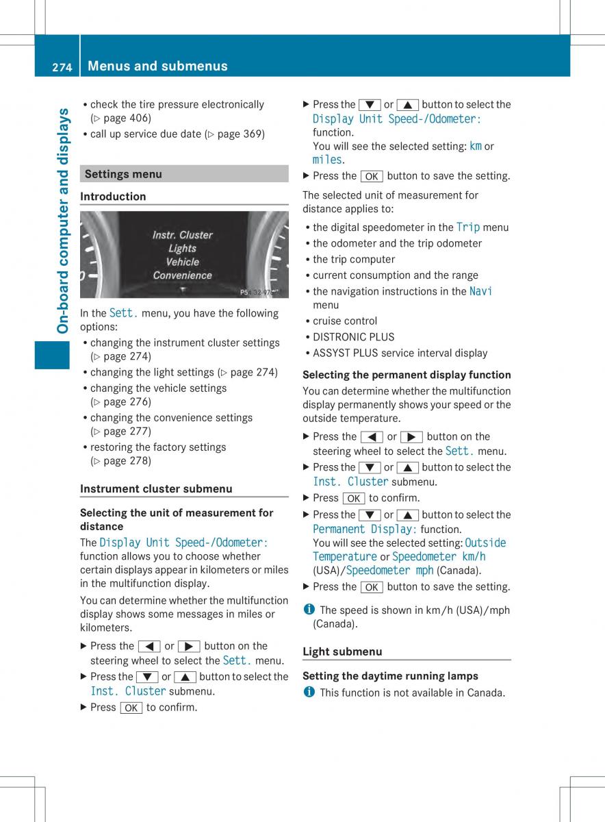 Mercedes Benz ML Class W166 owners manual / page 276