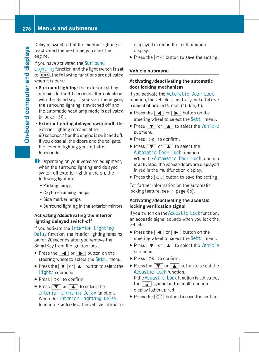 Mercedes Benz ML Class W166 owners manual / page 278