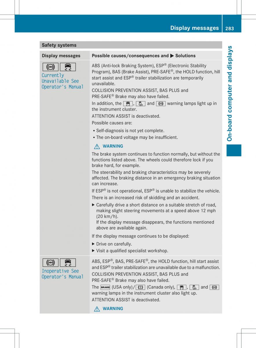 Mercedes Benz ML Class W166 owners manual / page 285