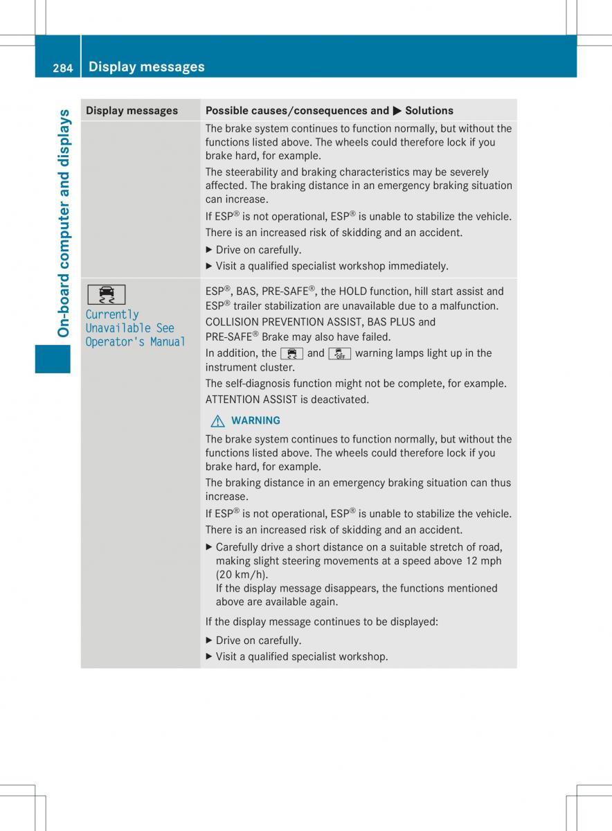 Mercedes Benz ML Class W166 owners manual / page 286