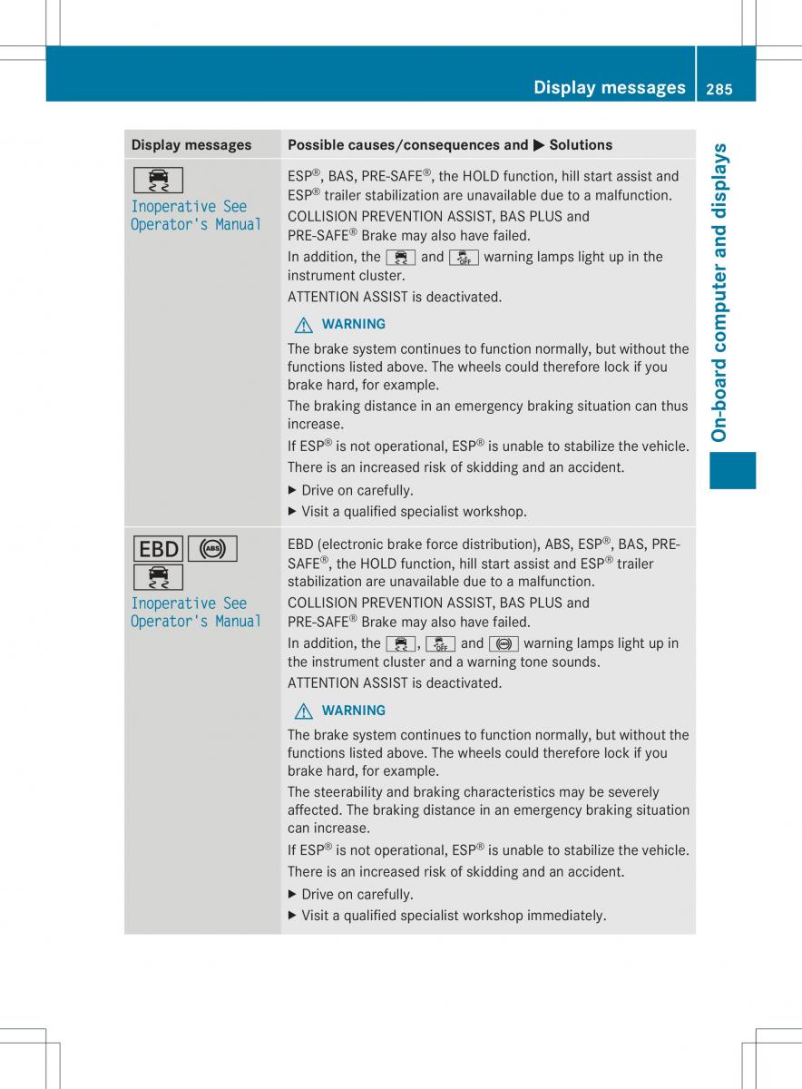 Mercedes Benz ML Class W166 owners manual / page 287