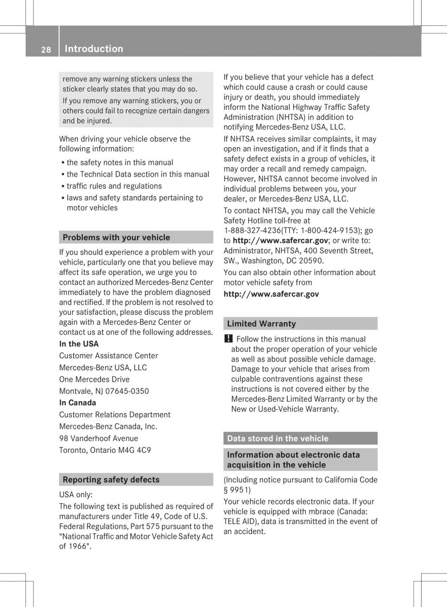 Mercedes Benz ML Class W166 owners manual / page 30