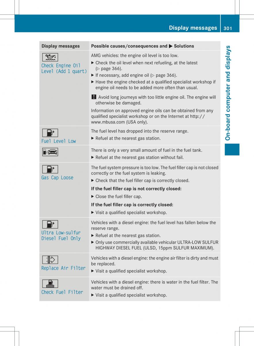 Mercedes Benz ML Class W166 owners manual / page 303