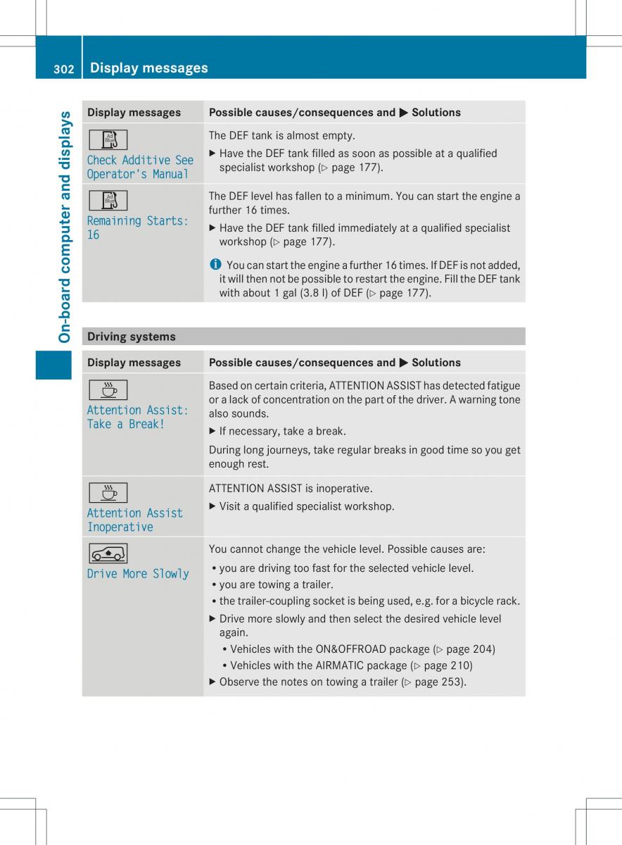 Mercedes Benz ML Class W166 owners manual / page 304