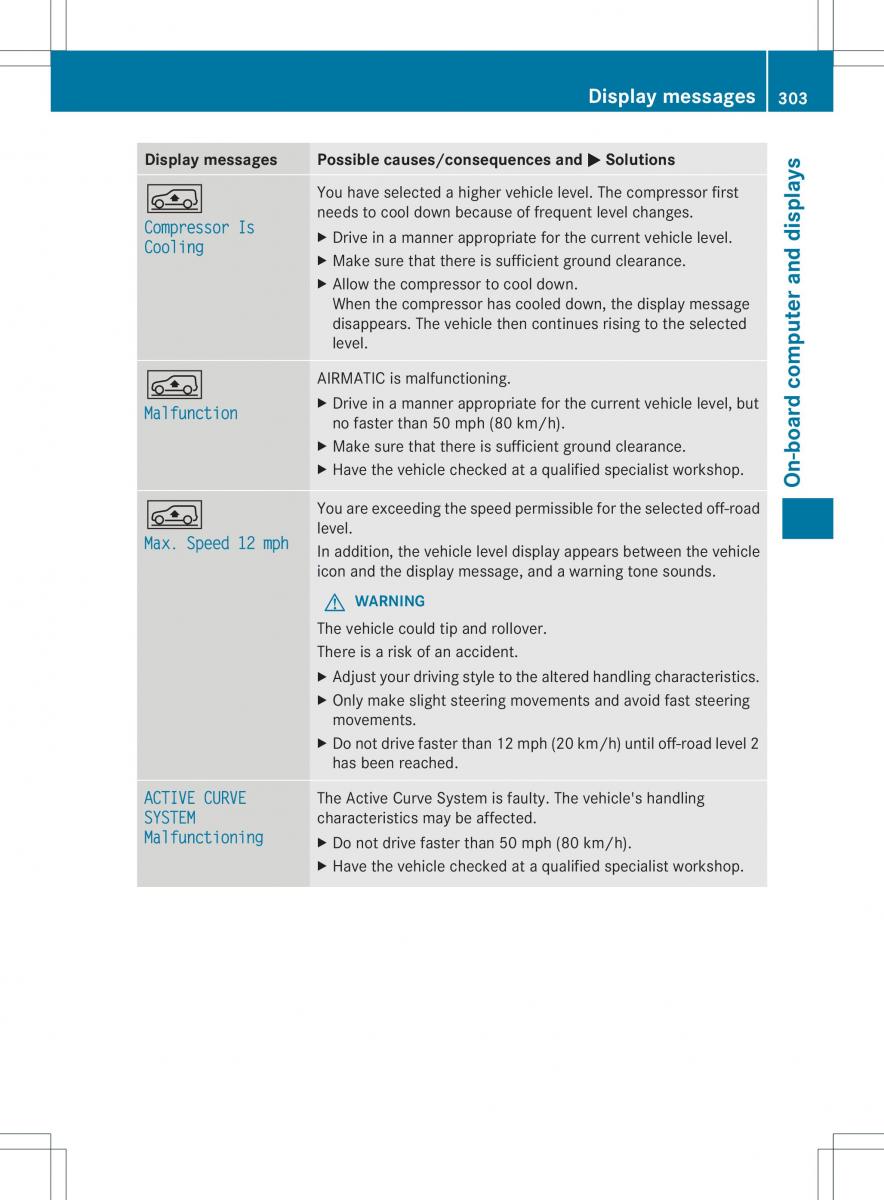 Mercedes Benz ML Class W166 owners manual / page 305