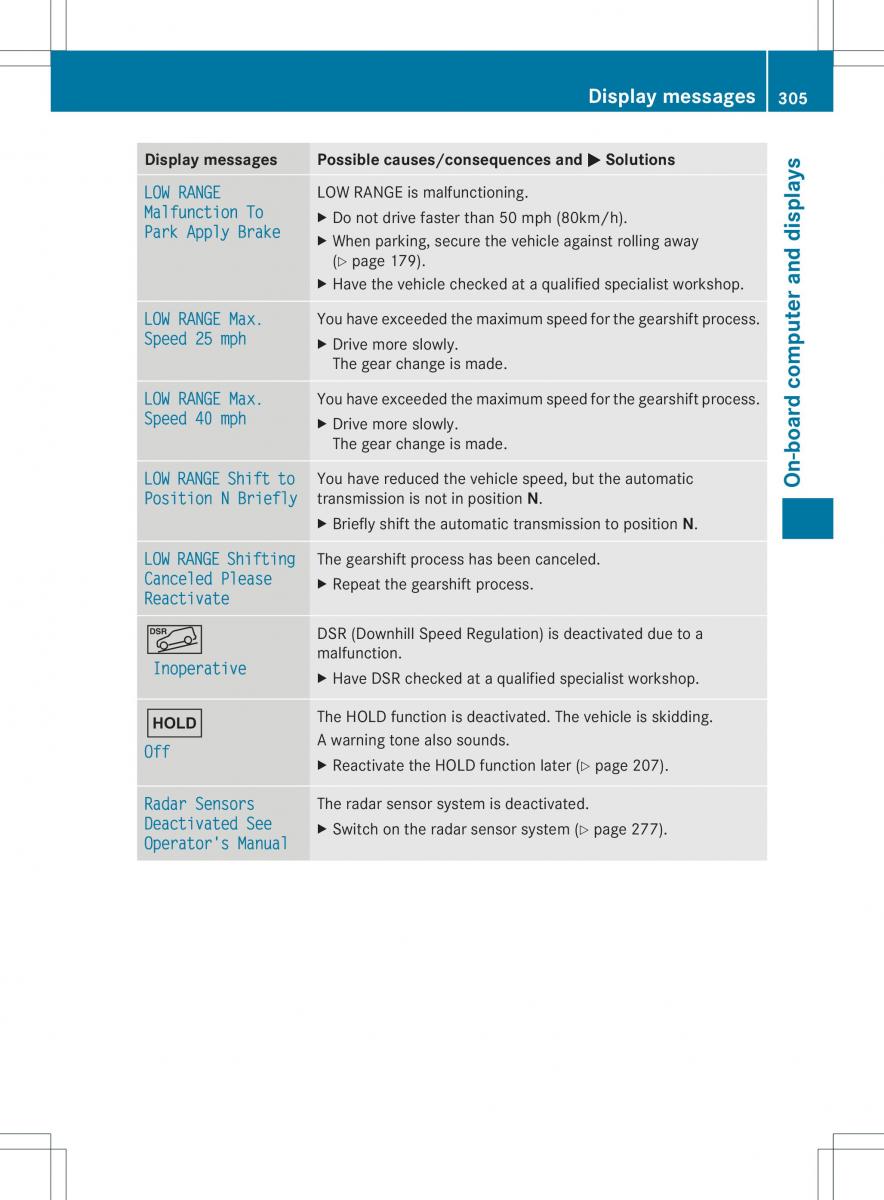 Mercedes Benz ML Class W166 owners manual / page 307