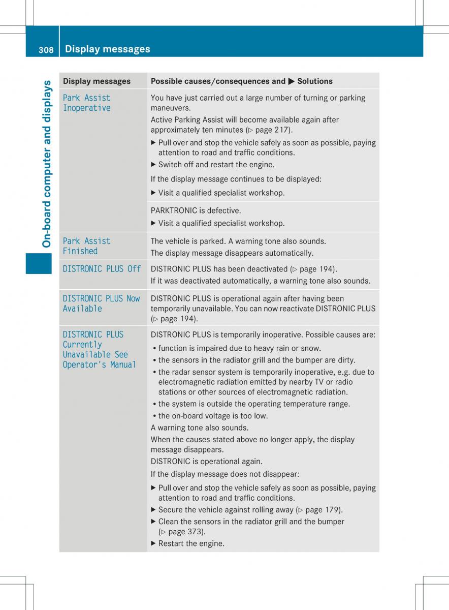 Mercedes Benz ML Class W166 owners manual / page 310