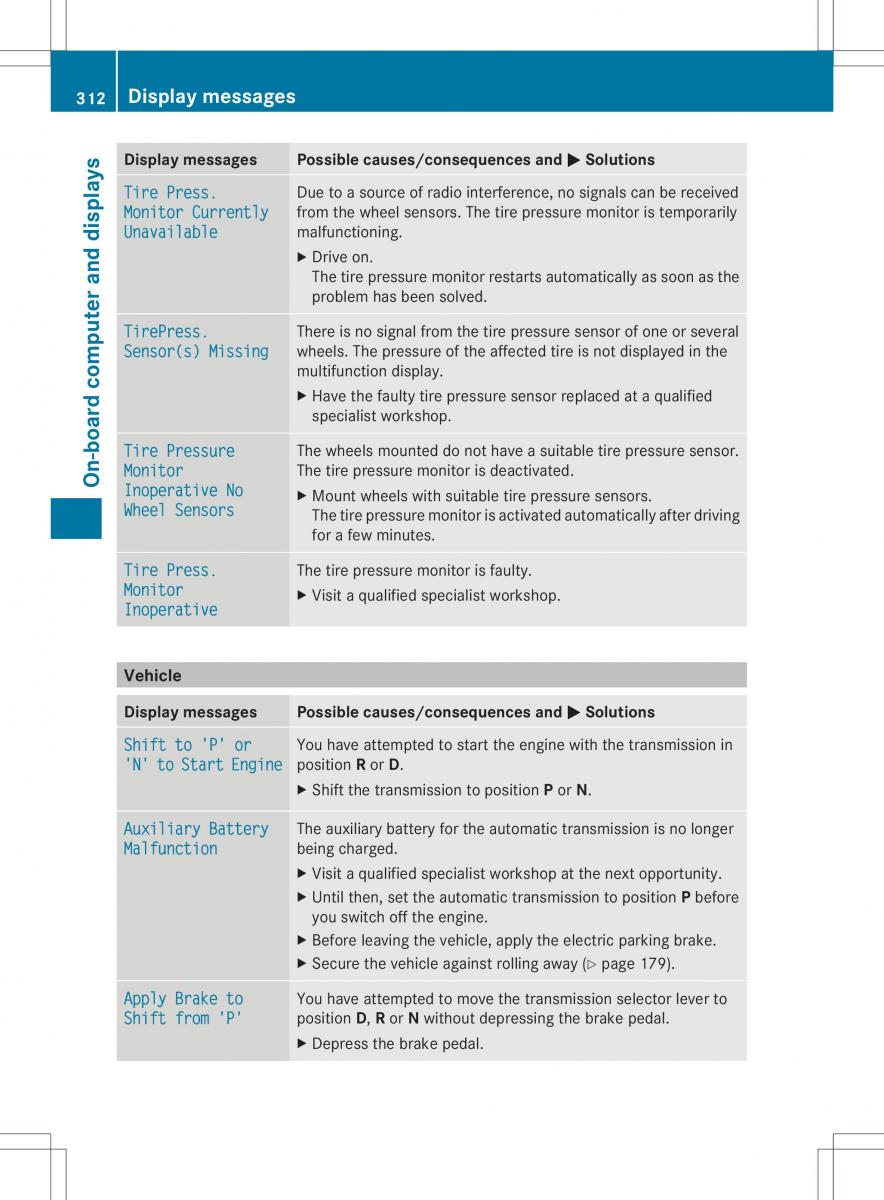 Mercedes Benz ML Class W166 owners manual / page 314