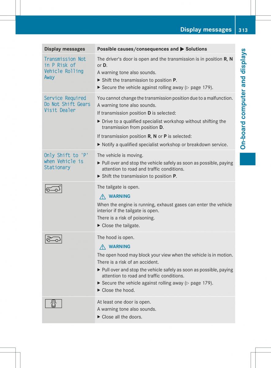 Mercedes Benz ML Class W166 owners manual / page 315