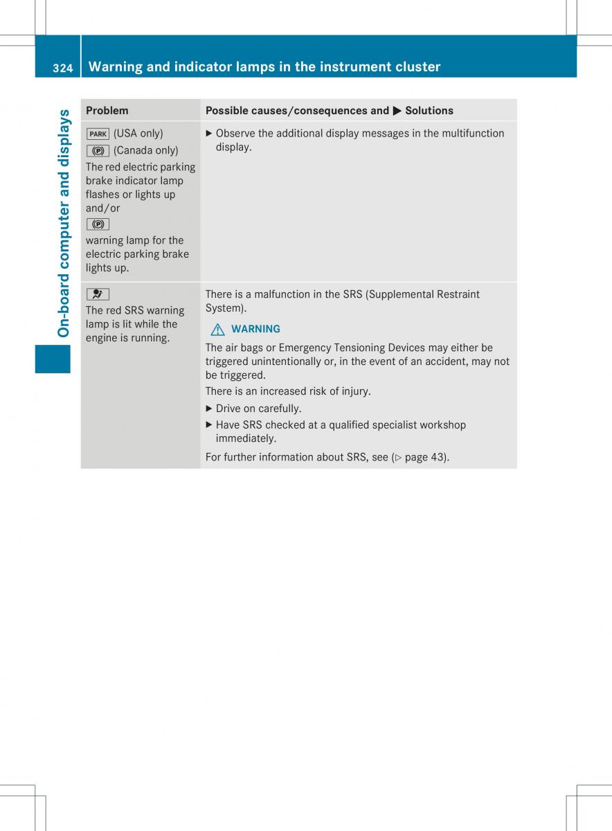 Mercedes Benz ML Class W166 owners manual / page 326