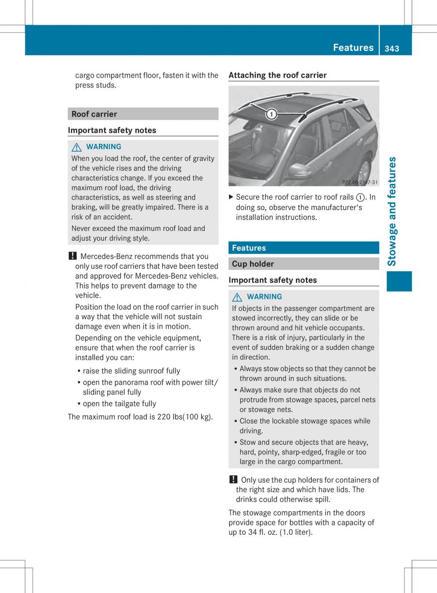 Mercedes Benz ML Class W166 owners manual / page 345