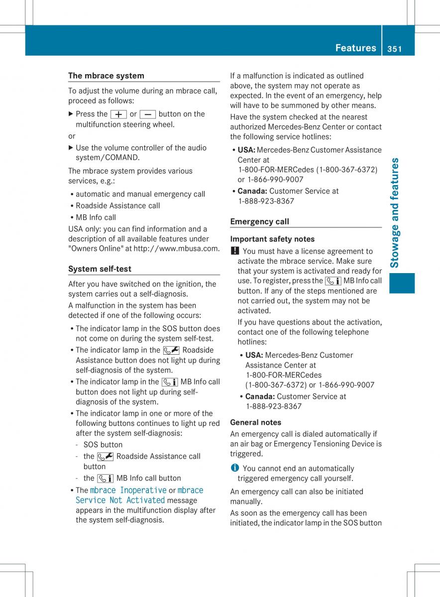 Mercedes Benz ML Class W166 owners manual / page 353