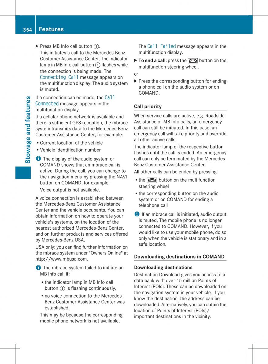 Mercedes Benz ML Class W166 owners manual / page 356