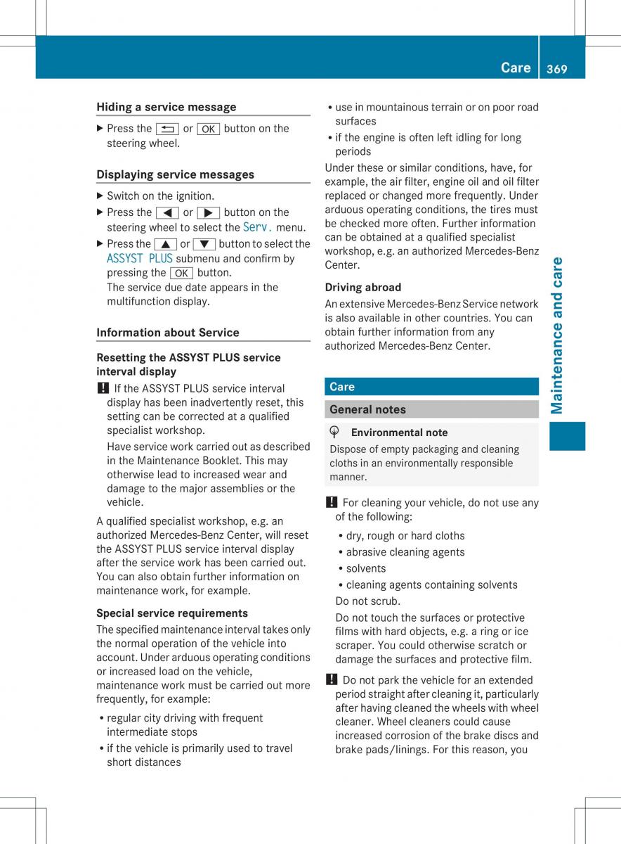 Mercedes Benz ML Class W166 owners manual / page 371