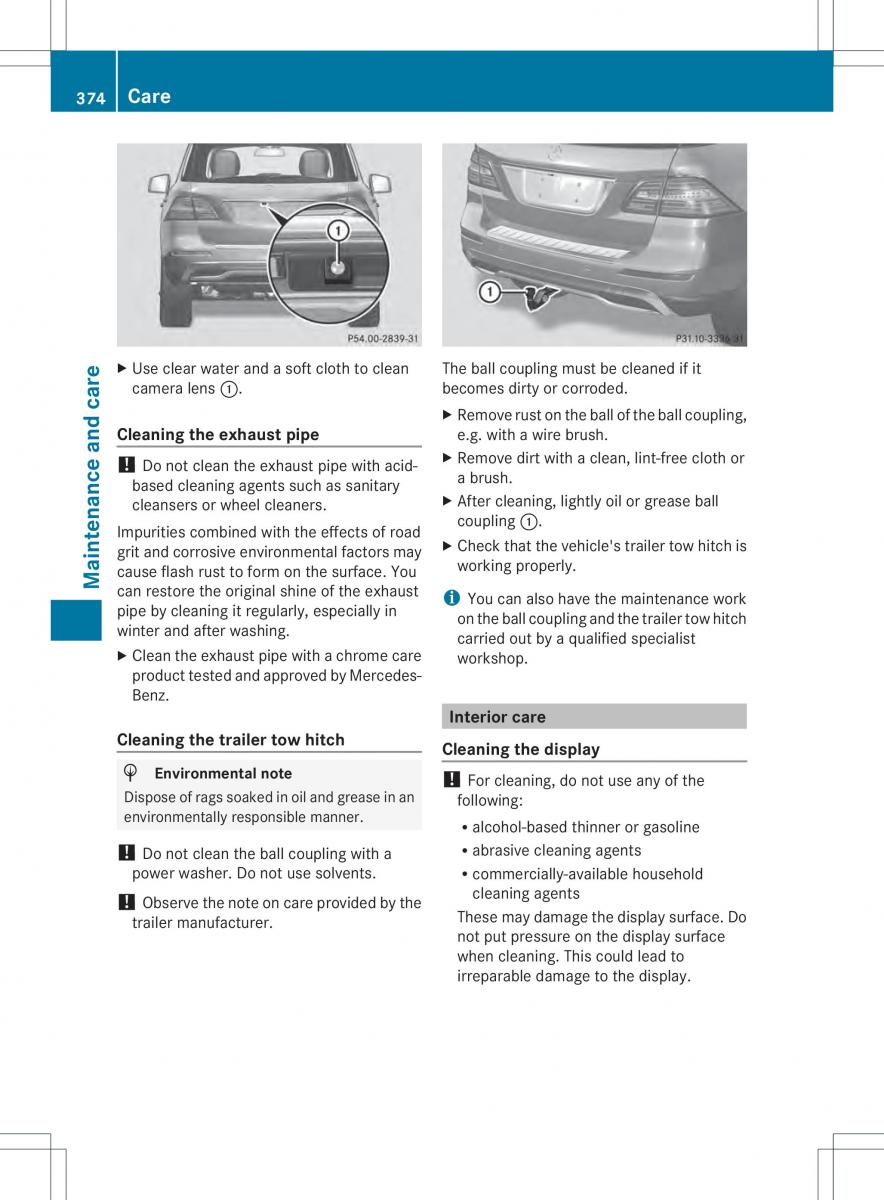 Mercedes Benz ML Class W166 owners manual / page 376