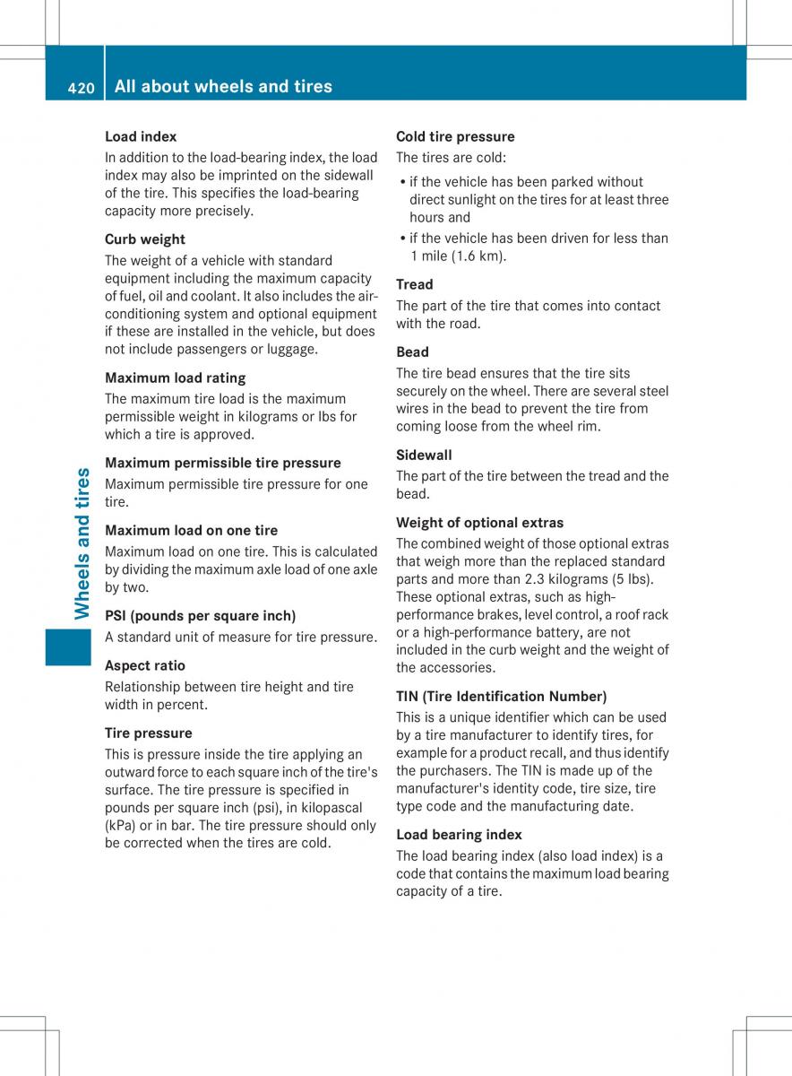 Mercedes Benz ML Class W166 owners manual / page 422