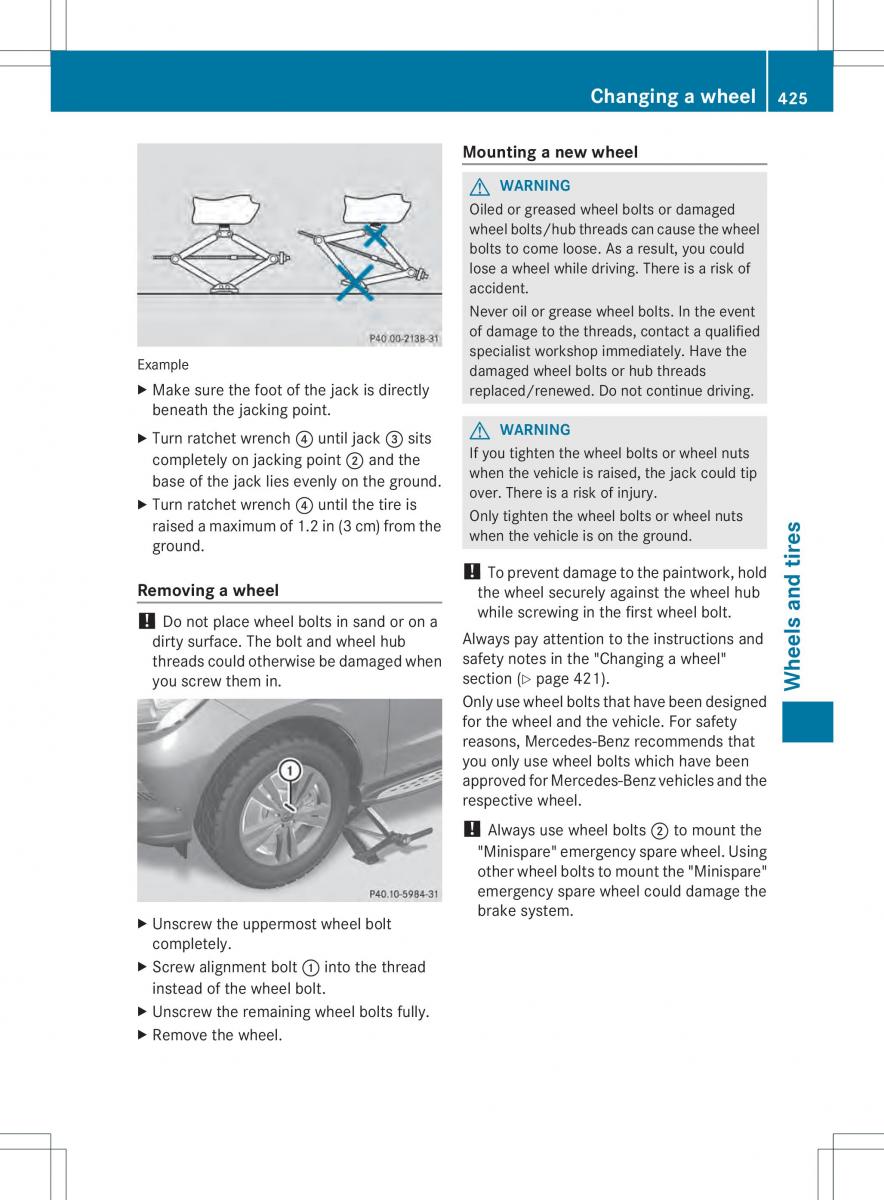 Mercedes Benz ML Class W166 owners manual / page 427