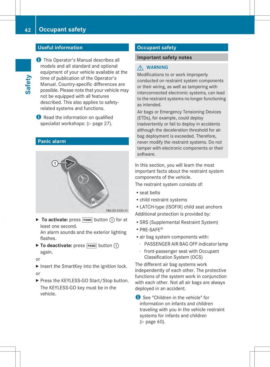 Mercedes Benz ML Class W166 owners manual / page 44