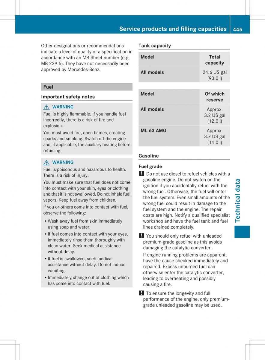 Mercedes Benz ML Class W166 owners manual / page 447