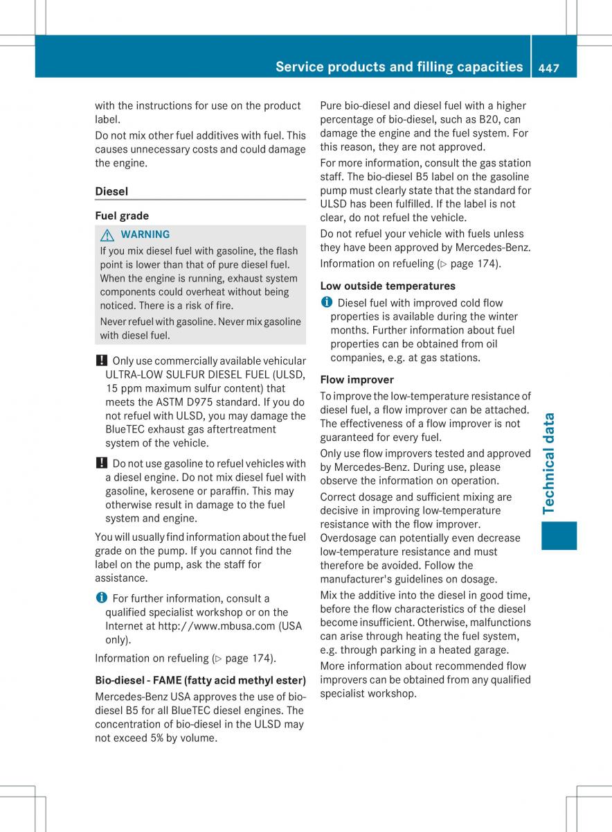 Mercedes Benz ML Class W166 owners manual / page 449