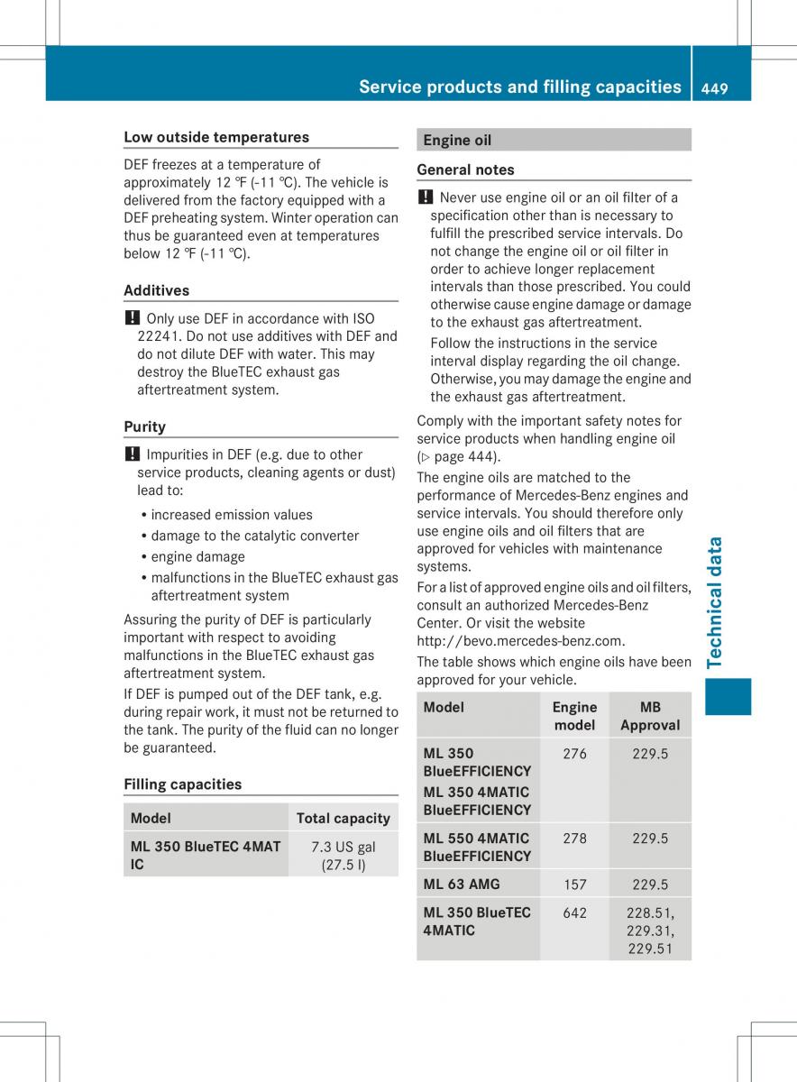 Mercedes Benz ML Class W166 owners manual / page 451