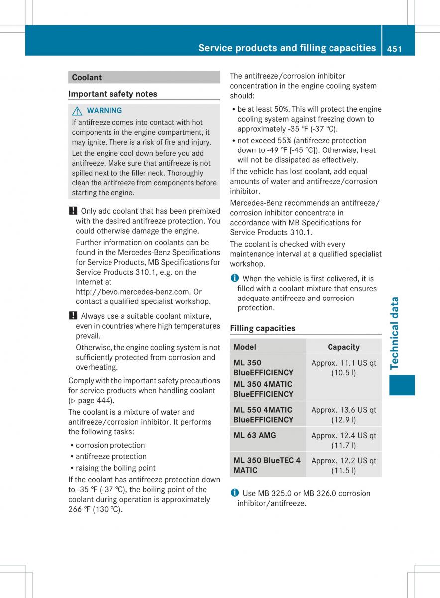 Mercedes Benz ML Class W166 owners manual / page 453